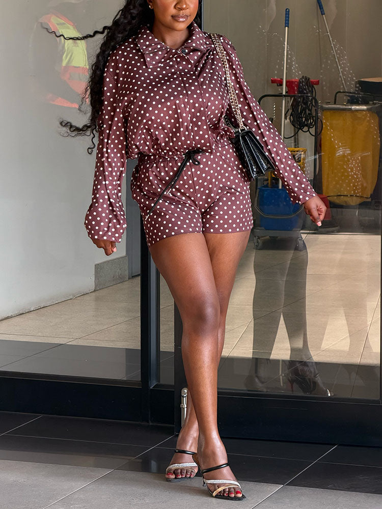 Polka Dot Windbreaker Jacket & Shorts Set