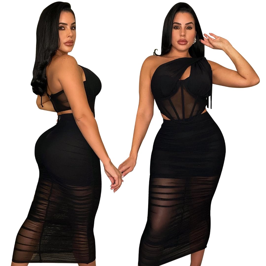 One Shoulder Top Skirt Set