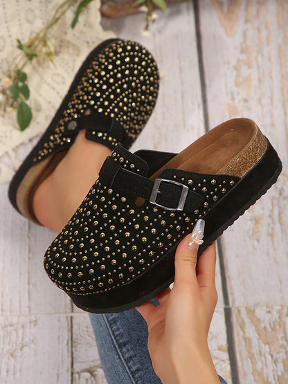 Suede Studded Platform Clogs
