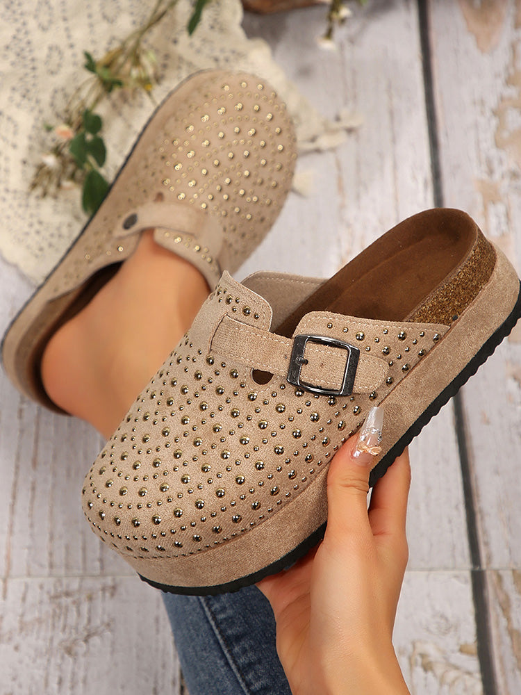 Suede Studded Platform Clogs