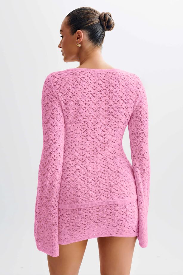 Crochet Knit Top Skirt Set