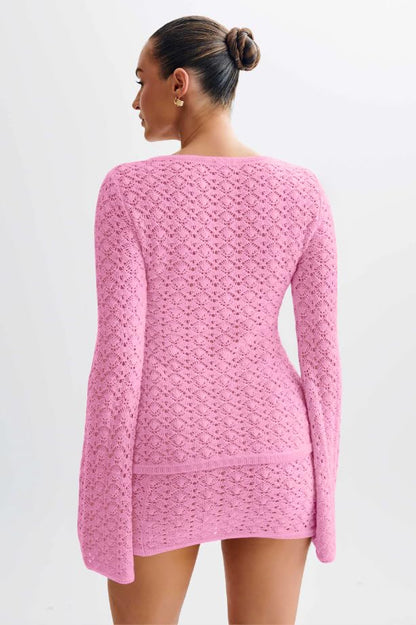 Crochet Knit Top Skirt Set