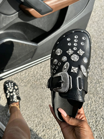 Rockstar Leather Clog Slides