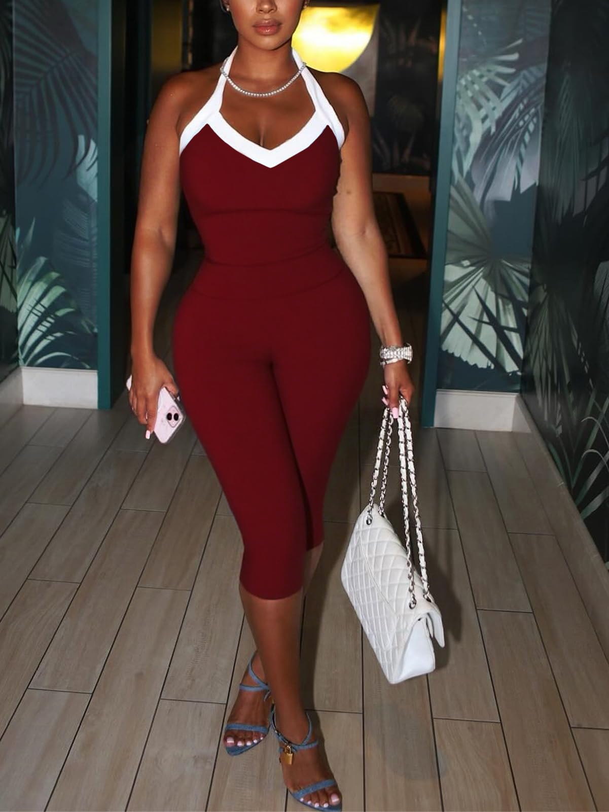 Ribbed Knit Halter Top & Capris Set