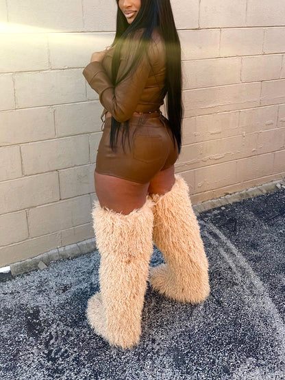Leather Crop Jacket & Shorts Set