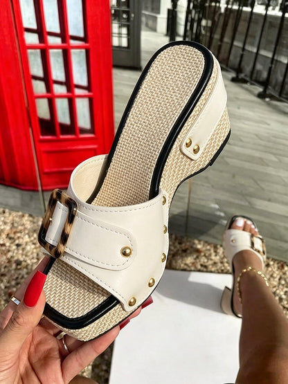 Chic Leopard Buckle Platform Wedges