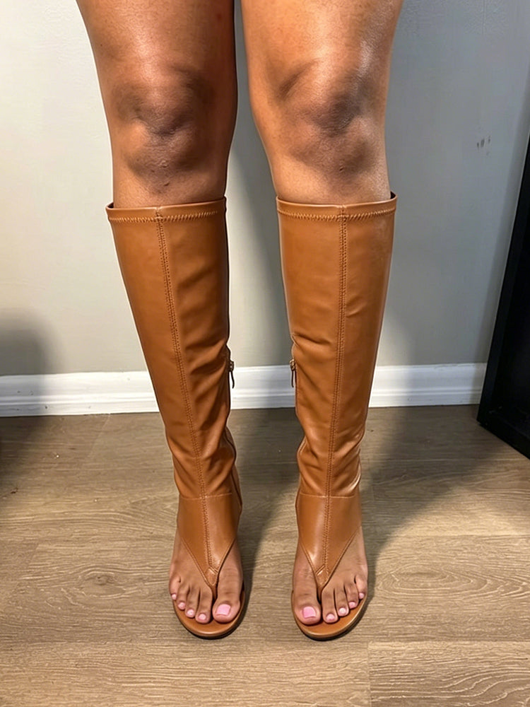 Leather Open Toe Thong Boots