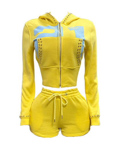 Studded Hoodie Jacket & Shorts Set
