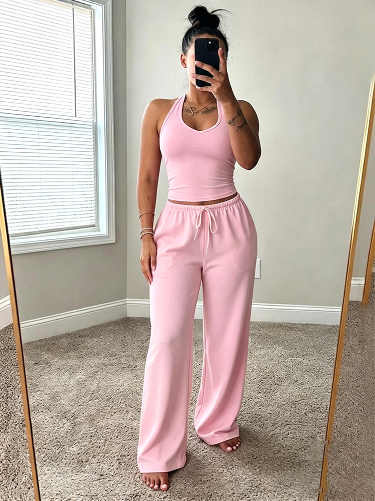 Chill Halter Top & Wide Pants Lounge Set