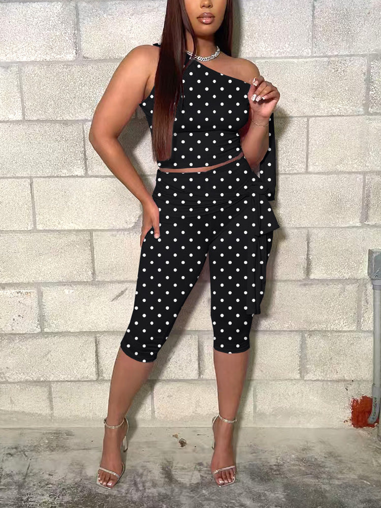 Polka Dot Tie-Up Top & Capri Set