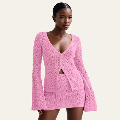 Crochet Knit Top Skirt Set