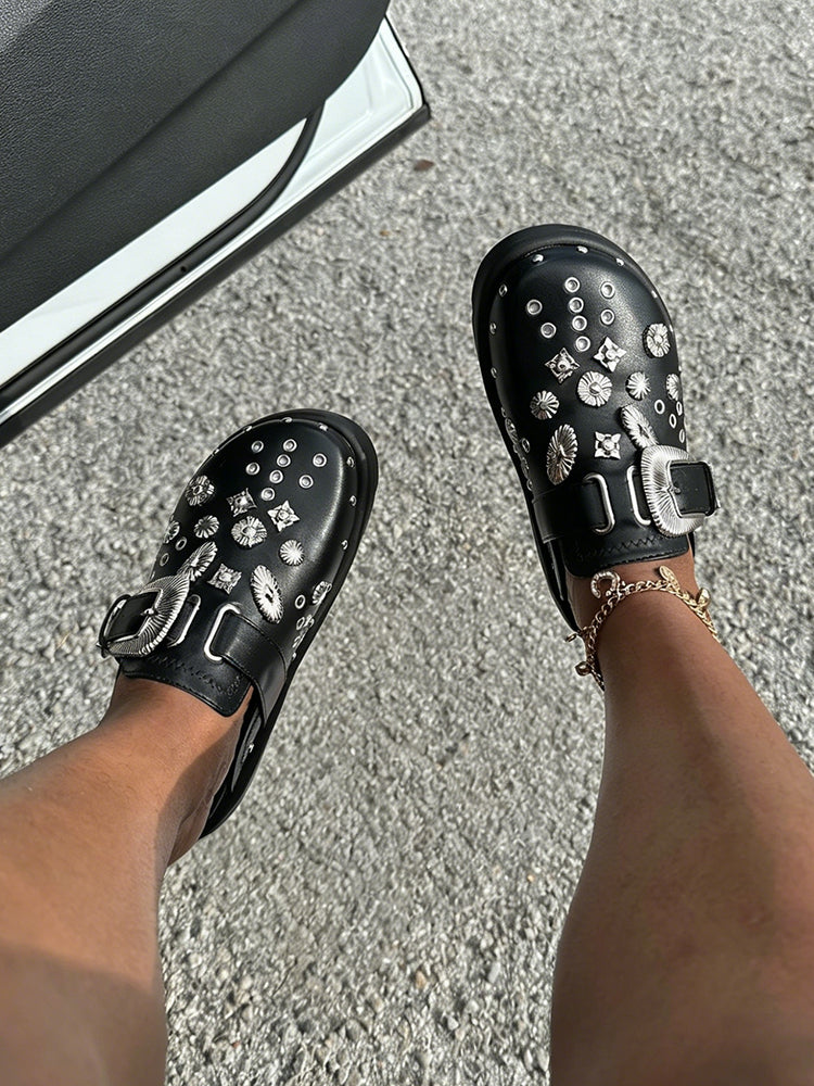 Rockstar Leather Clog Slides