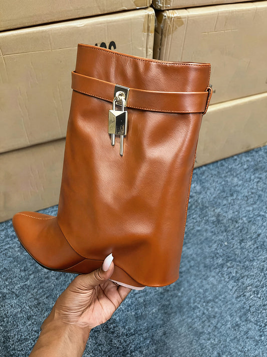 Lock & Key Leather Wedge Calf Booties