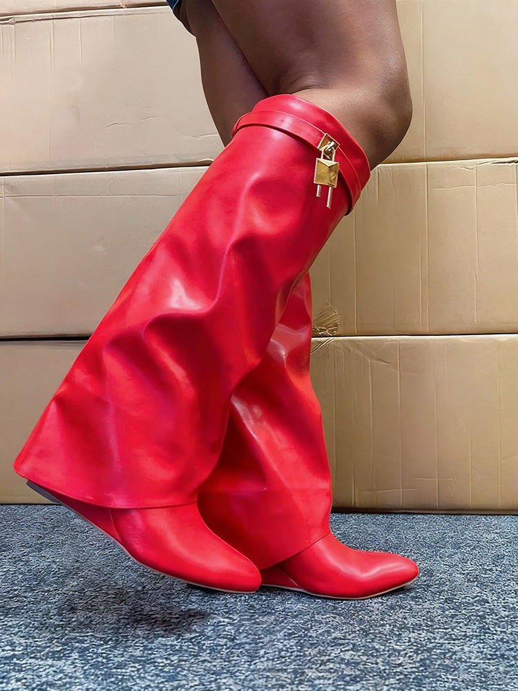 Lock & Key Leather Wedge Heel Boots