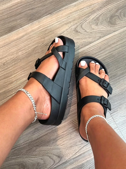 Crossover Buckle Strap Sandals
