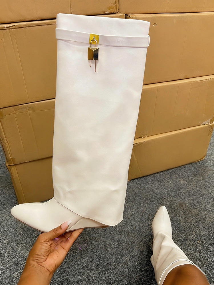 Lock & Key Leather Wedge Heel Boots