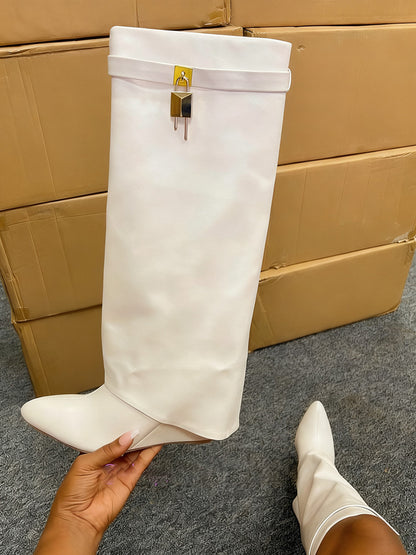 Lock & Key Leather Wedge Heel Boots