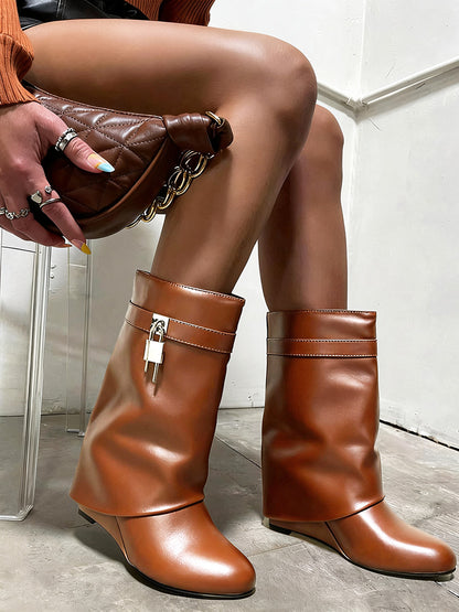 Lock & Key Leather Wedge Calf Booties