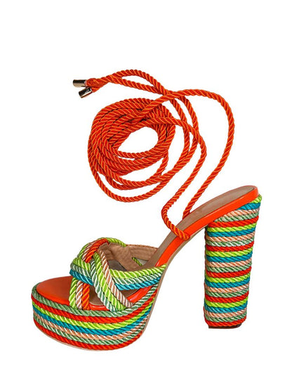 Rope Platform Chunky Heel Sandals