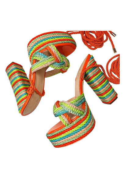 Rope Platform Chunky Heel Sandals