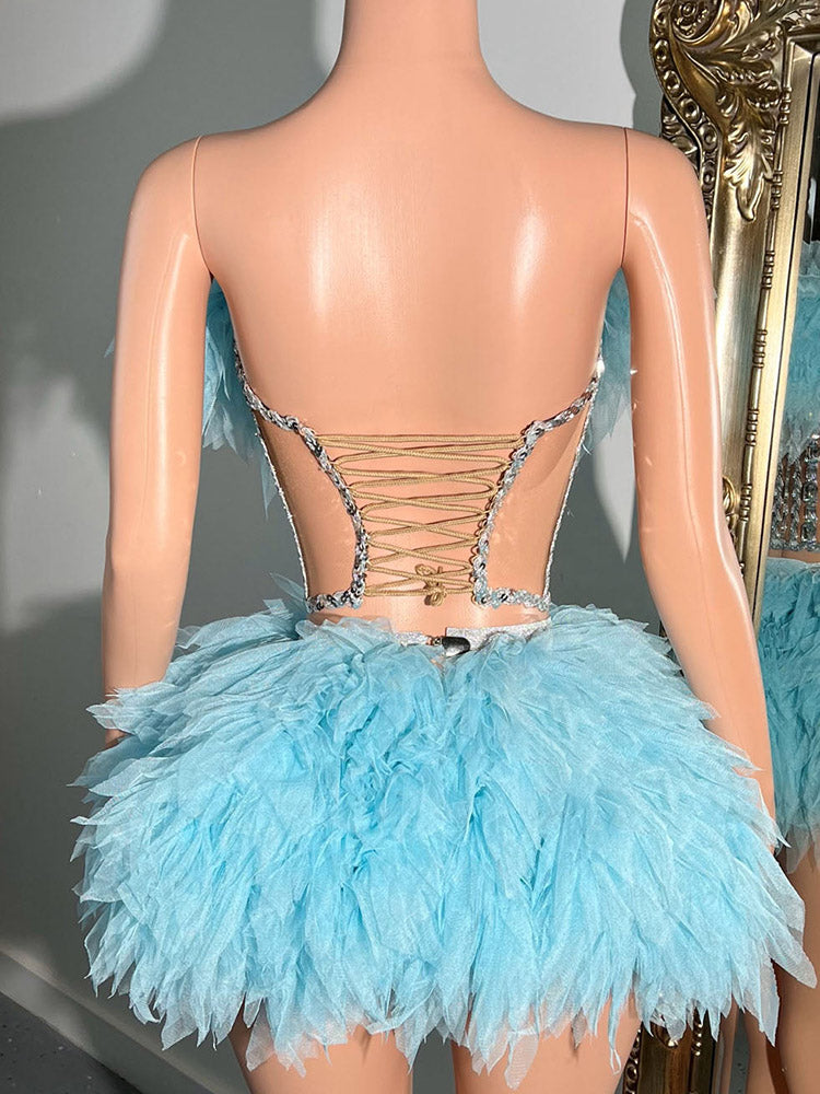 Gorgeous Rhinestone Tulle Party Dress Set - ECHOINE