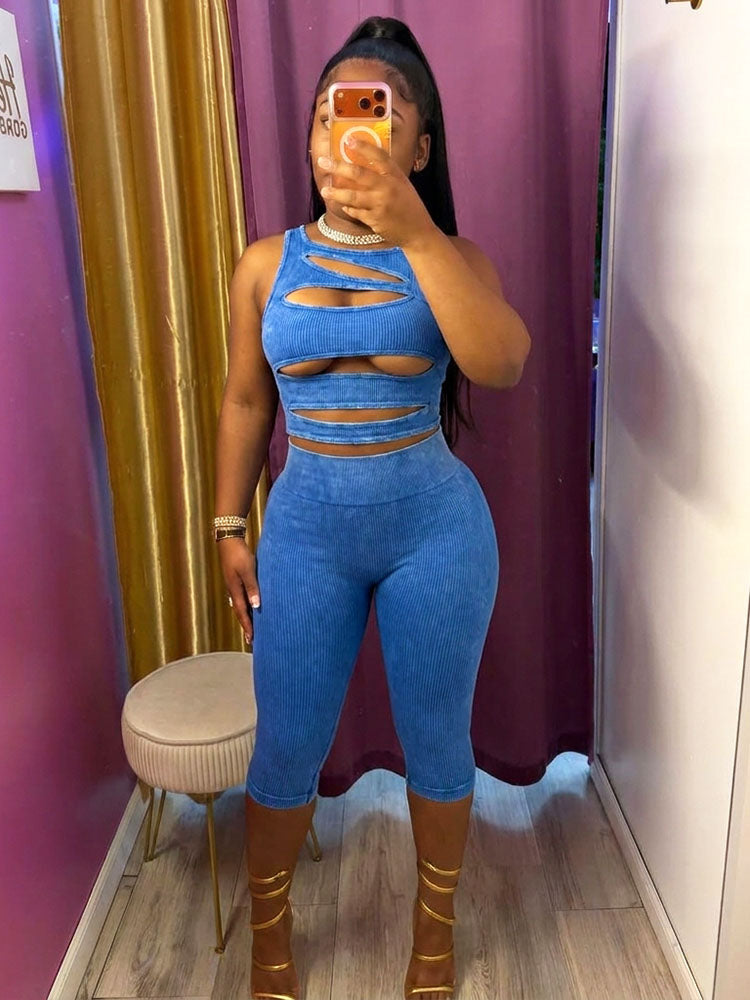 Bold Cutout Ribbed Capri Jumpsuit