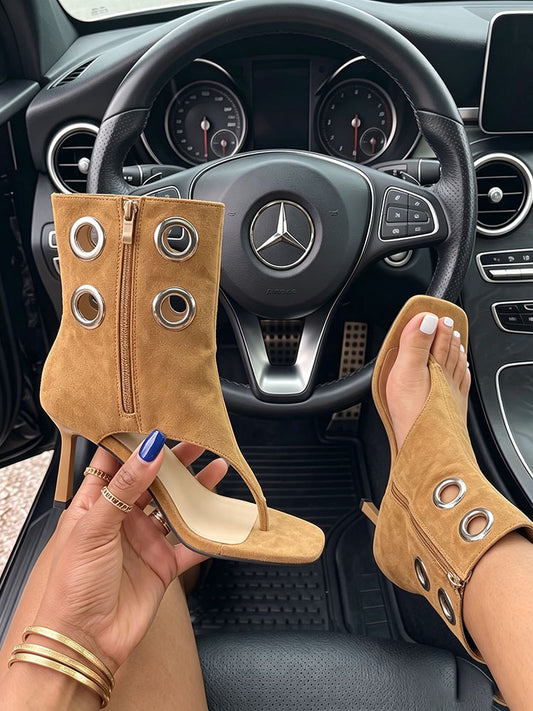 Suede Grommet Thong Sandals