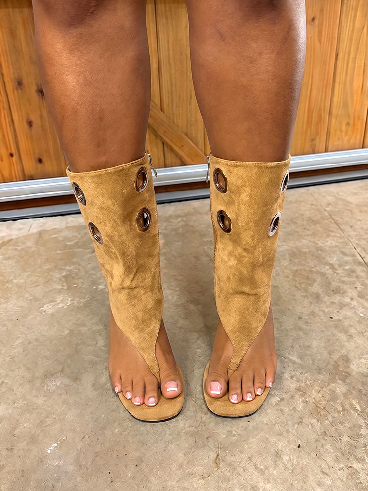 Suede Grommet Thong Sandals