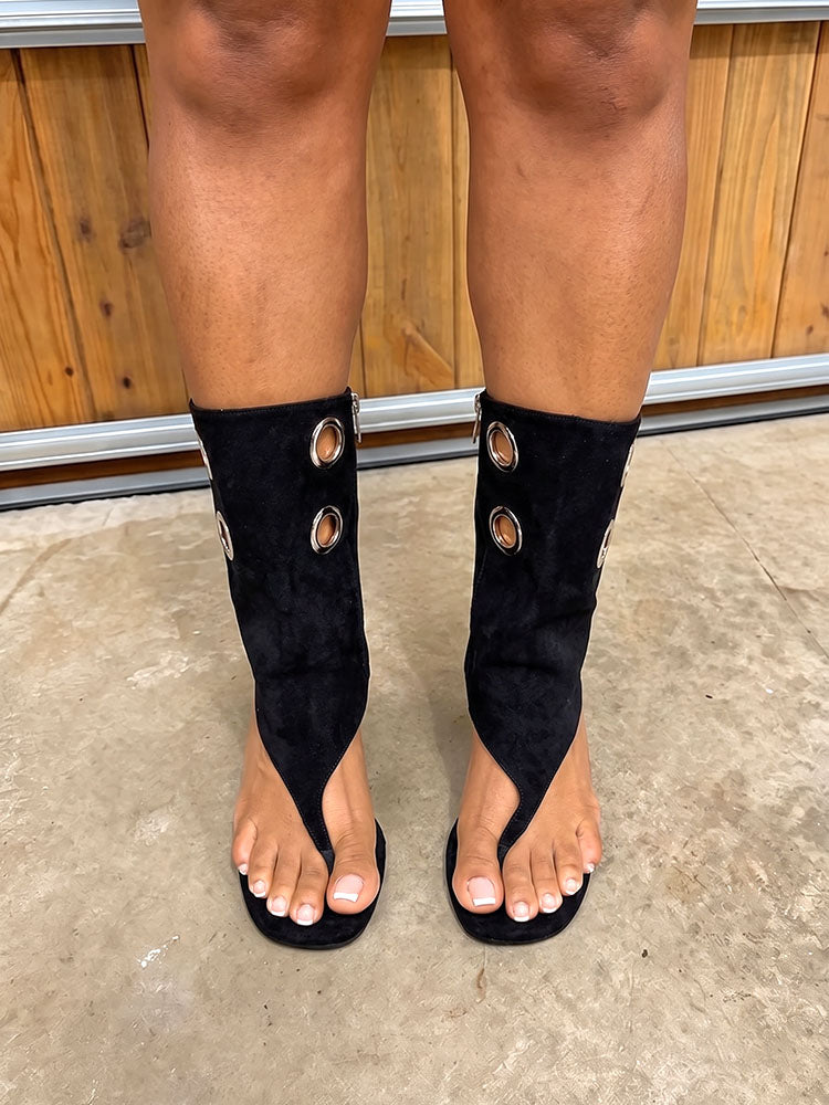 Suede Grommet Thong Sandals