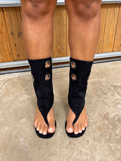 Suede Grommet Thong Sandals