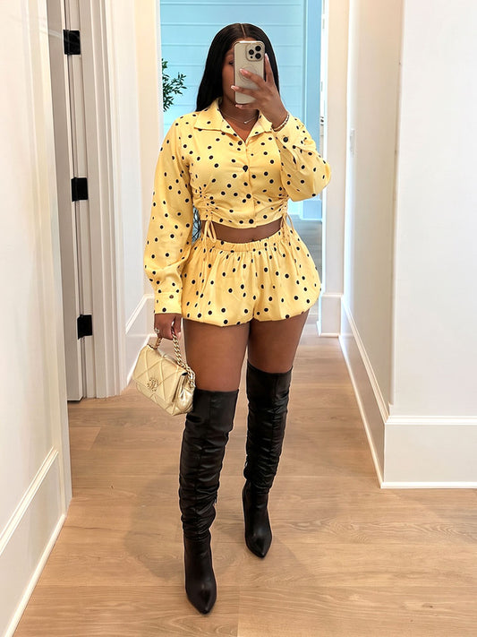 Polka Dot Crop Shirt & Bubble Shorts Set
