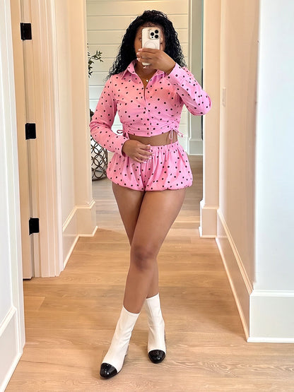 Polka Dot Crop Shirt & Bubble Shorts Set