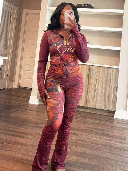 Graphic Hoodie & Flare Pants Set