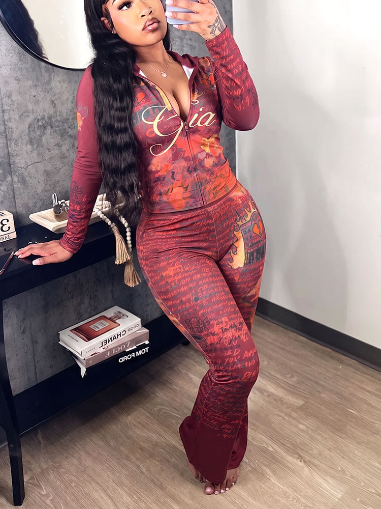 Graphic Hoodie & Flare Pants Set
