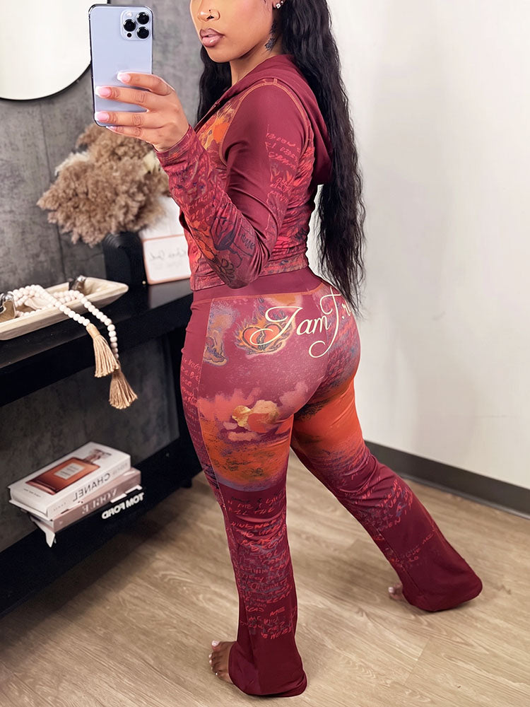 Graphic Hoodie & Flare Pants Set
