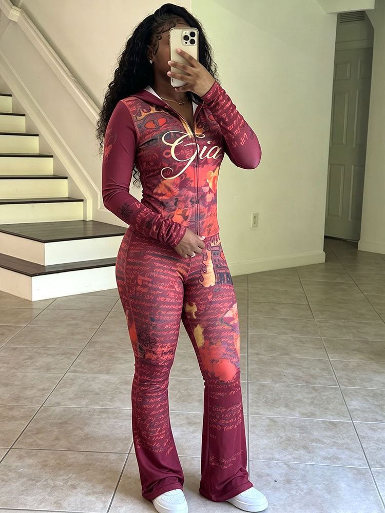 Graphic Hoodie & Flare Pants Set