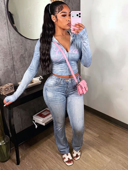Graphic Hoodie & Flare Pants Set
