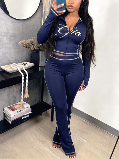 Graphic Hoodie & Flare Pants Set