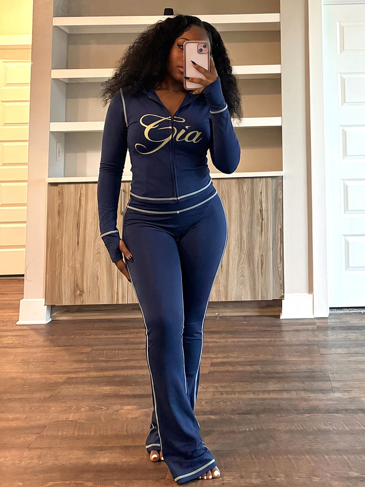 Graphic Hoodie & Flare Pants Set