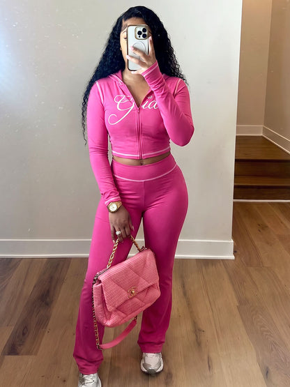 Graphic Hoodie & Flare Pants Set