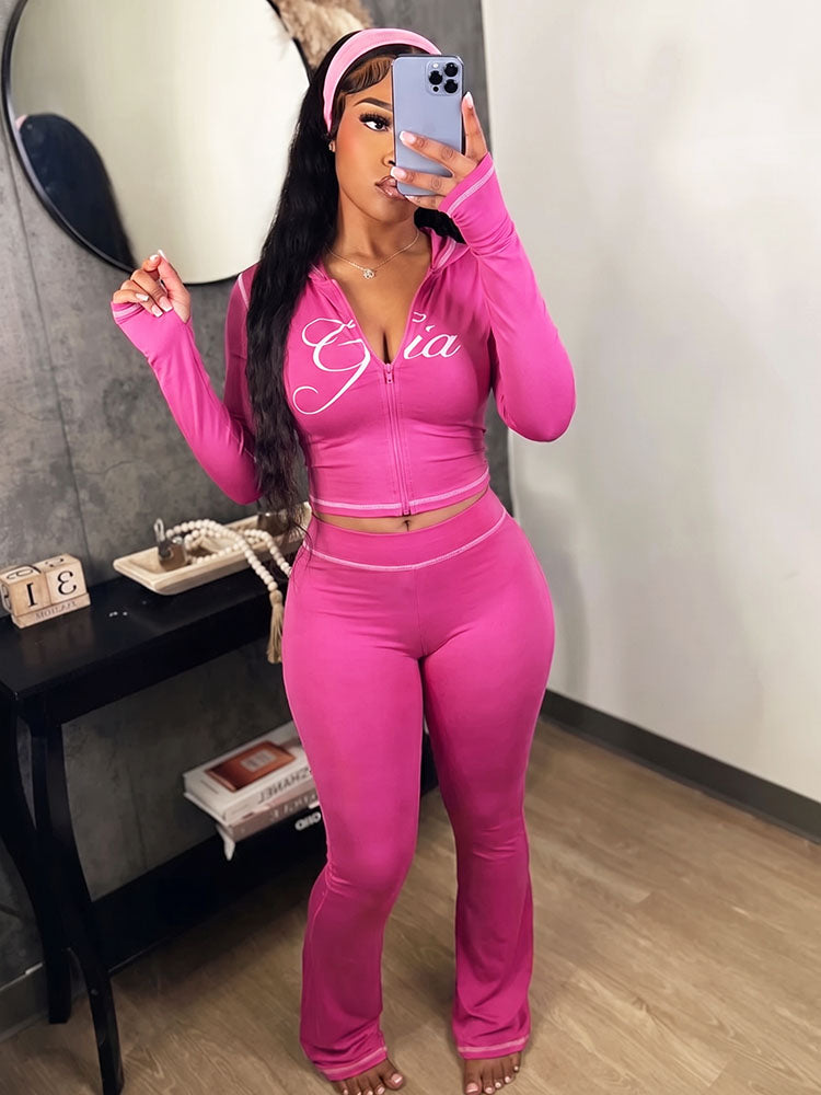 Graphic Hoodie & Flare Pants Set