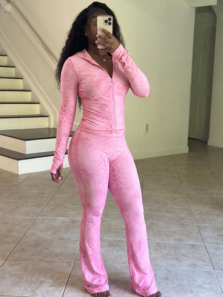 Graphic Hoodie & Flare Pants Set