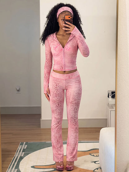 Graphic Hoodie & Flare Pants Set