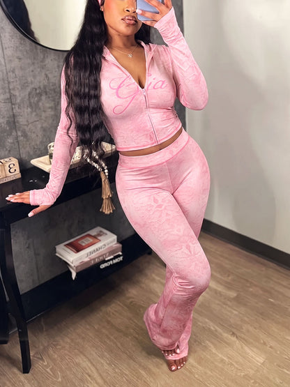 Graphic Hoodie & Flare Pants Set