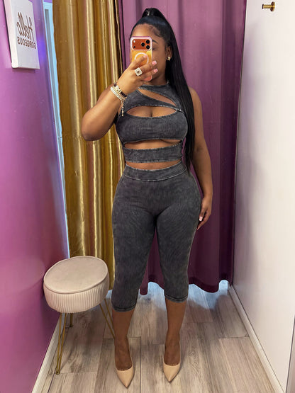 Bold Cutout Ribbed Capri Jumpsuit