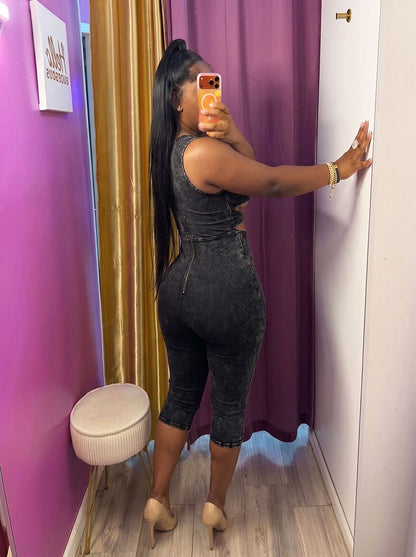 Bold Cutout Ribbed Capri Jumpsuit
