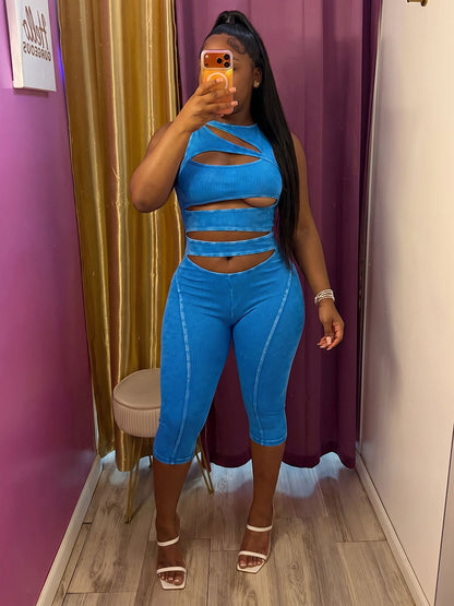 Bold Cutout Ribbed Capri Jumpsuit