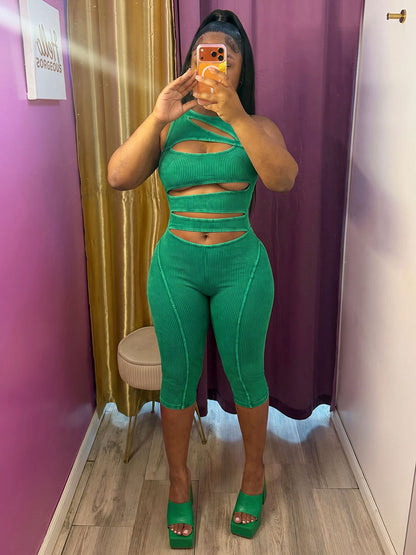 Bold Cutout Ribbed Capri Jumpsuit