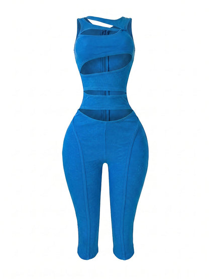 Bold Cutout Ribbed Capri Jumpsuit