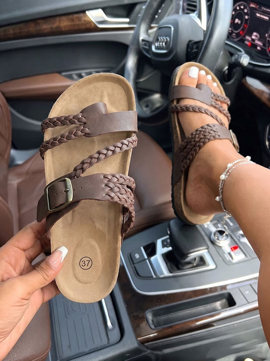 Braided Strap Cork Sandals